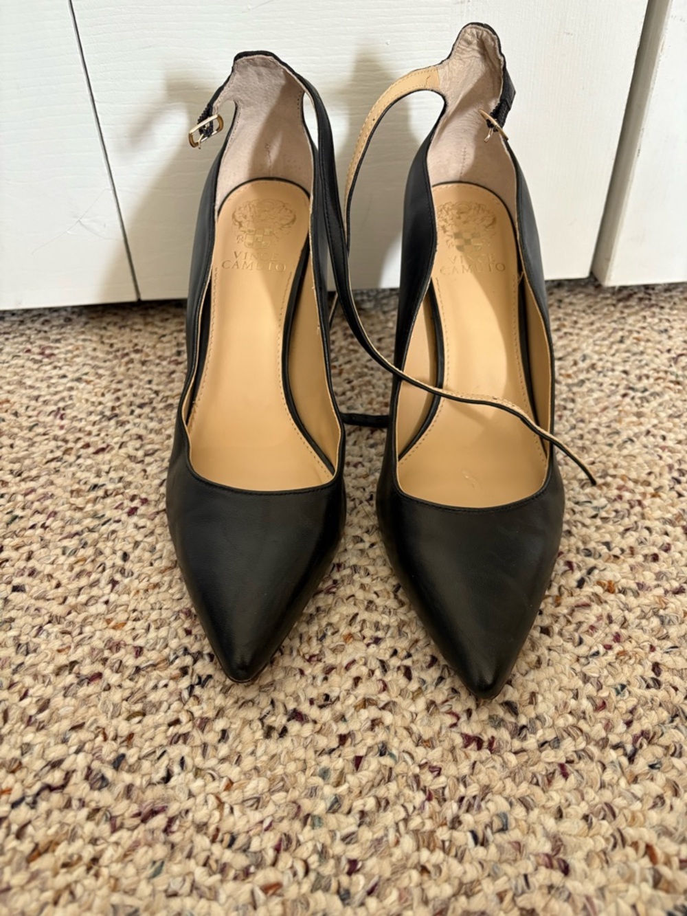 Vince Camuto Black Pointed-Toe Ankle-Strap Pumps